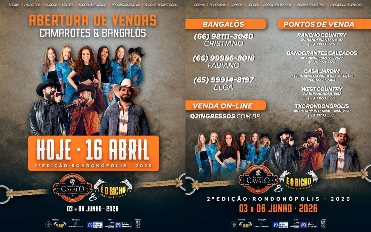 Vendas de camarotes e bangalôs para a Semana do Cavalo e o Rodeio É o Bicho começam nesta quinta-feira