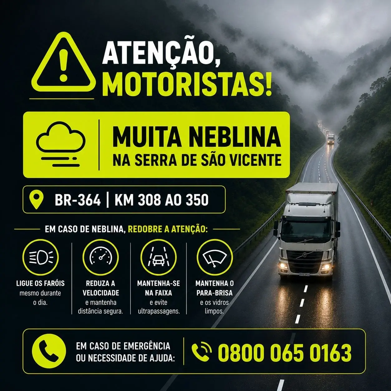 Neblina intensa na Serra de São Vicente exige atenção redobrada dos motoristas