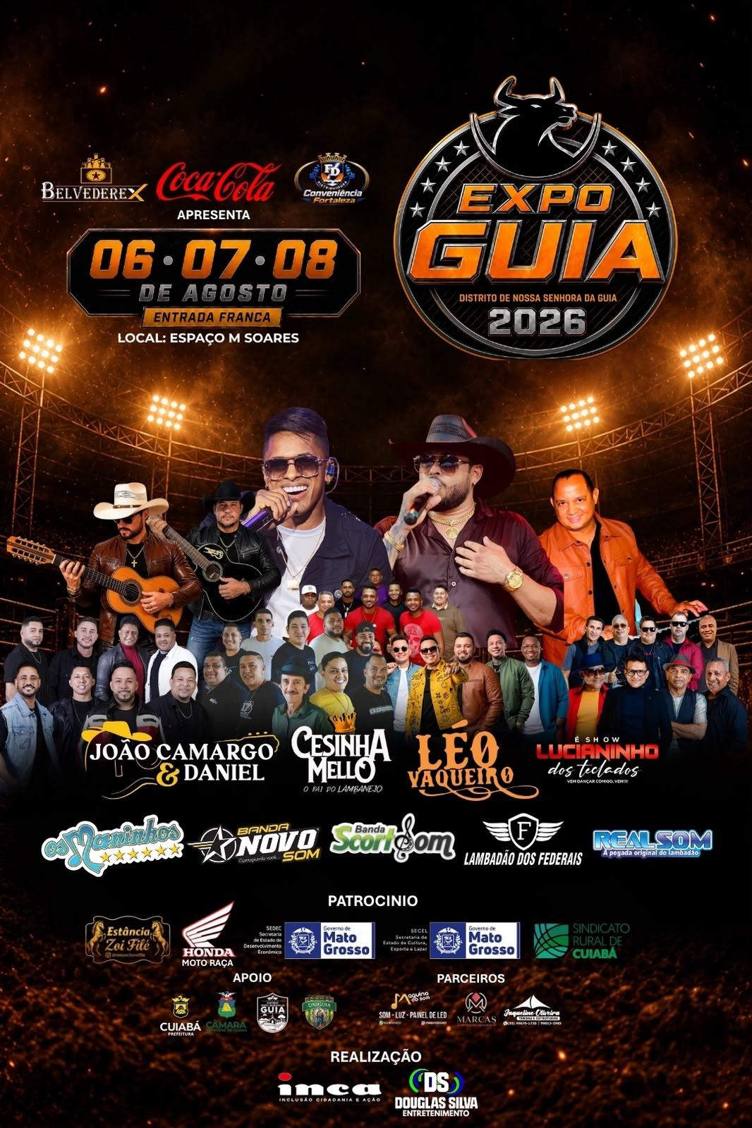 Expo Guia 2026 terá três dias de festa gratuita com shows, rodeio inédito de cavaloa, fazendinha e parque de diversões